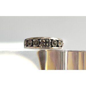 Art Deco Floral Marcasite Gemstone 925 Sterling Silver Vintage Ring - sz 8